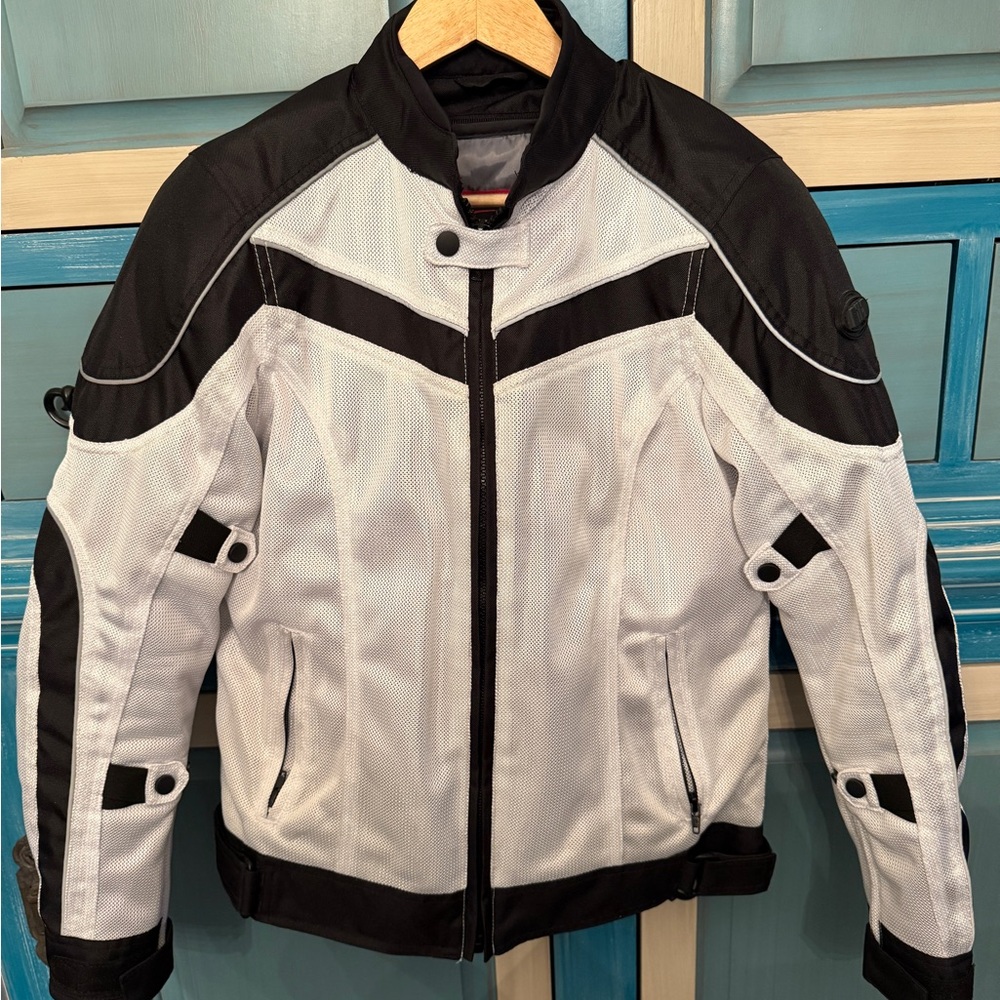 BILT Black and White Armored Motorcycle Jacket, EUC